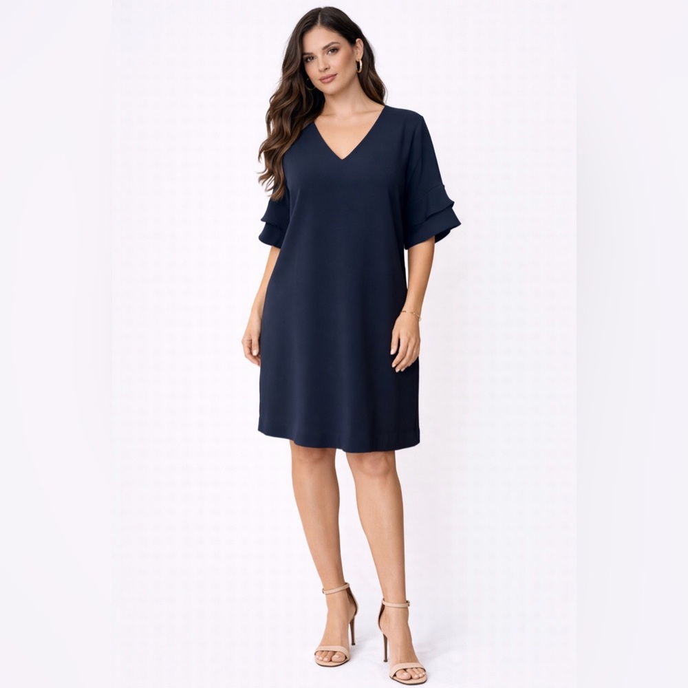 Banana Republic Dress 10 Navy Blue Short Sleeve Shift Career Church Washable